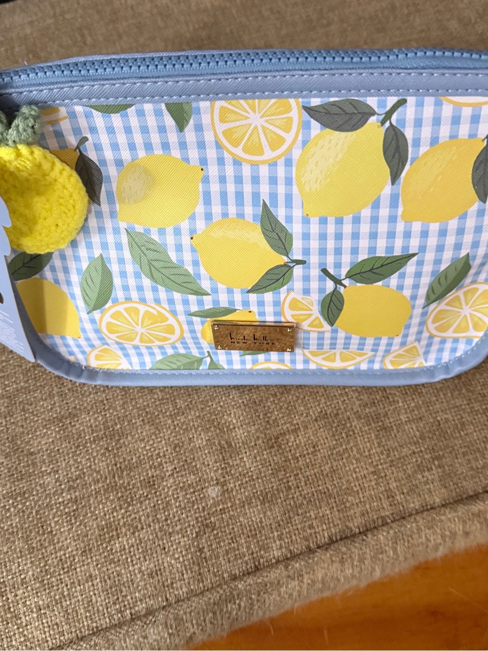 kate spade Lemon Print Cosmetic Pouch - Yellow & Light Blue